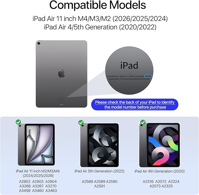 Case for iPad Air 11 inch M4/M3/M2(2026/2025/2024), iPad Air 4/5th Generation, Dual Multi-Angle Adjustable Kickstand Full Protective Case with Built-in Pencil Holder (White, iPad Air 11 inch)