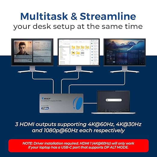 OREI SplitXtend USB C Docking Station Triple Monitor with 3xHDMI Ports, Thunderbolt 4 Dock, HDMI DisplayPort Hub, Dual Monitor HDMI Adapter Extend, USB C Splitter, 100W PD, SD Card Reader, 4K Output