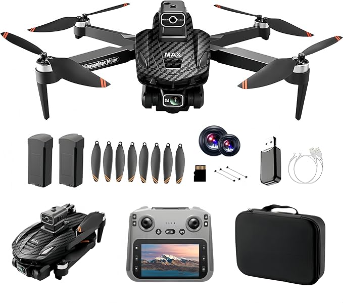 GPS Drone with 4K Dual Cameras & 4.5in Large-Screen Remote - Infrared Obstacle Avoidance, LED Night Lights, Brushless Motors, 2 Rechargeable Batteries, Wi-Fi FPV Real-Time Transmission, Hovering Altitude Hold Mode, GPS Auto Return & Follow Me Mode - Fo...