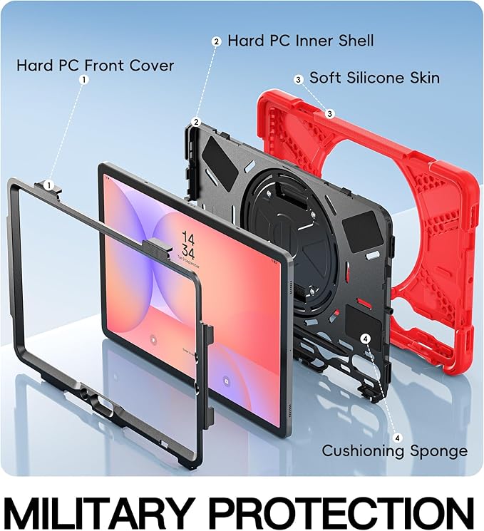 BRAECN Case for Samsung Galaxy Tab S10 Lite/S10 FE/S9 FE 5G 10.9"& S9/S8/S7 11",Heavy Duty Shockproof Silicone Cover with 360 Rotating Stand &Hand Strap, Kickstand, Shoulder Strap, S Pen Holder