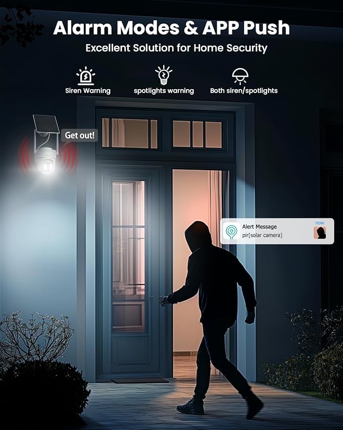 VIZIUUY Solar Security Cameras Wireless Outdoor, 3MP Pan Tilt 360°WiFi Camera with Color Night Vision/PIR Sensor/2-Way Audio/Alexa/Google Assistant