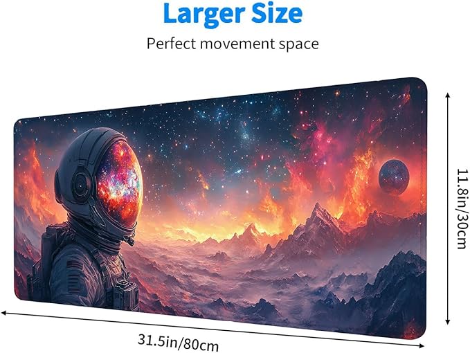 Astronaut Mouse Pad Large Space Galaxy Planet Colorful Mousepad XL Large Gaming Mouse Pad Laptop Keyboard Mat Desk Pad Ideal for Office, Home, or Remote Work 31.5x11.8 Inch