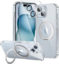 toushion 3 in 1 for iPhone 15 Case Stand |Build in Kickstand,Screen Protector *1 & Camera Lens Protector*1, Not Yellowing, Fits MagSafe, Military-Grade Protection