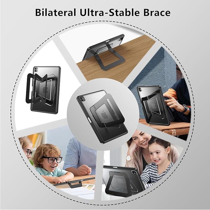 Case for iPad Pro 13 Inch M4(2024) with Multi-Angle Ultra Stable Stand, Built-in Pencil Holder, Duty Shockproof Case, Slim Frosted Protective Kickstand Cover for iPad Pro 13 Case, Black