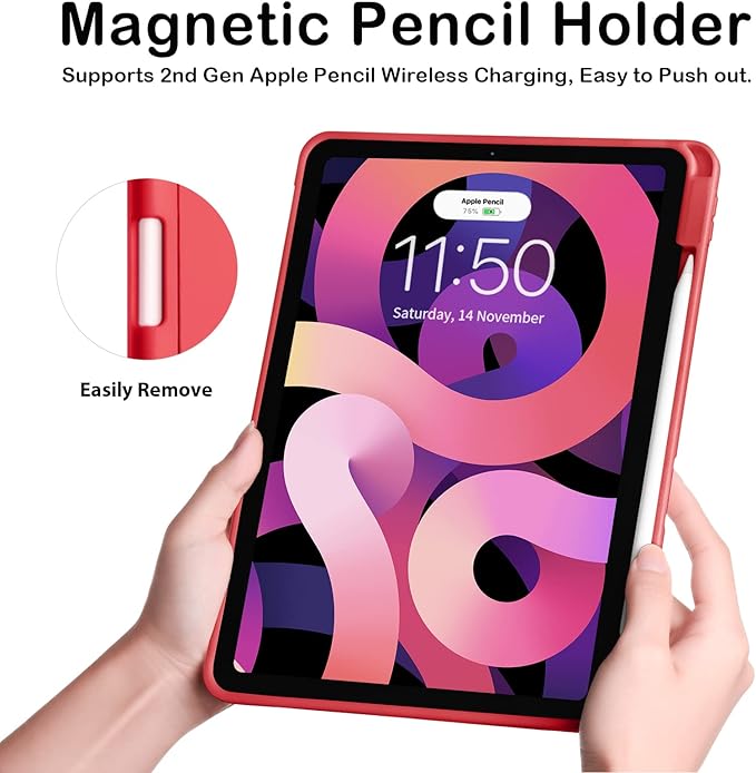 Case for iPad Pro 11 Inch 4th/3rd/2nd Generation 2022/2021/2020 with Pencil Holder [Support iPad 2nd Pencil Charging] Slim Trifold Stand Smart Protective Cover, Auto Wake/Sleep(Red)