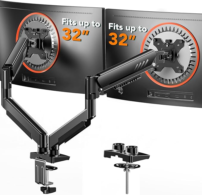 ErGear Dual Monitor Arm, Full Adjustable Monitor Mount for 13–32″ Screens, Fast Install Computer Monitor Stand with Tool-Free VESA Mount, Max Load 19.8 lbs, Max VESA 100x100mm