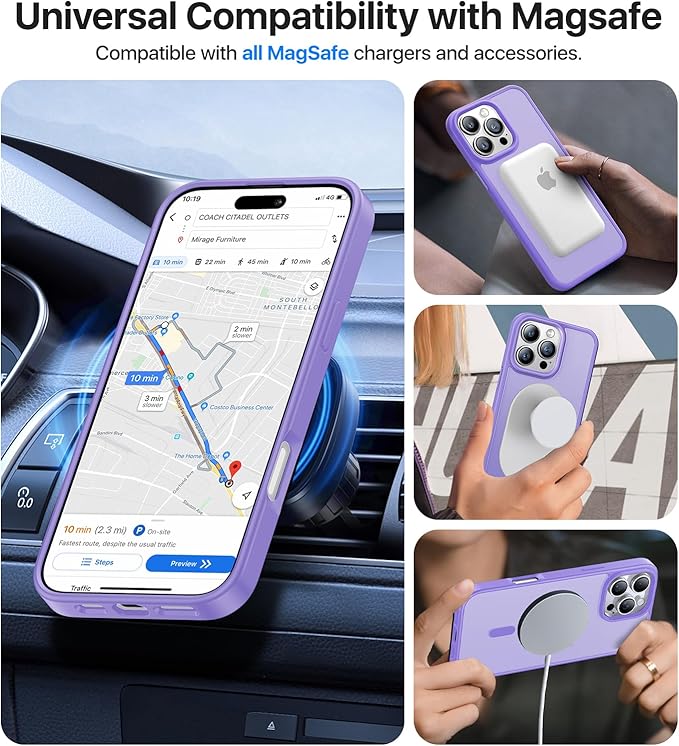 Magnetic for iPhone 12/iPhone 12 Pro Case,[Compatible with MagSafe][Military-Grade Drop Protection][Anti-Yellow]Shockproof Translucent Matte Cover for iPhone 12/12 Pro Phone Case,Light Purple