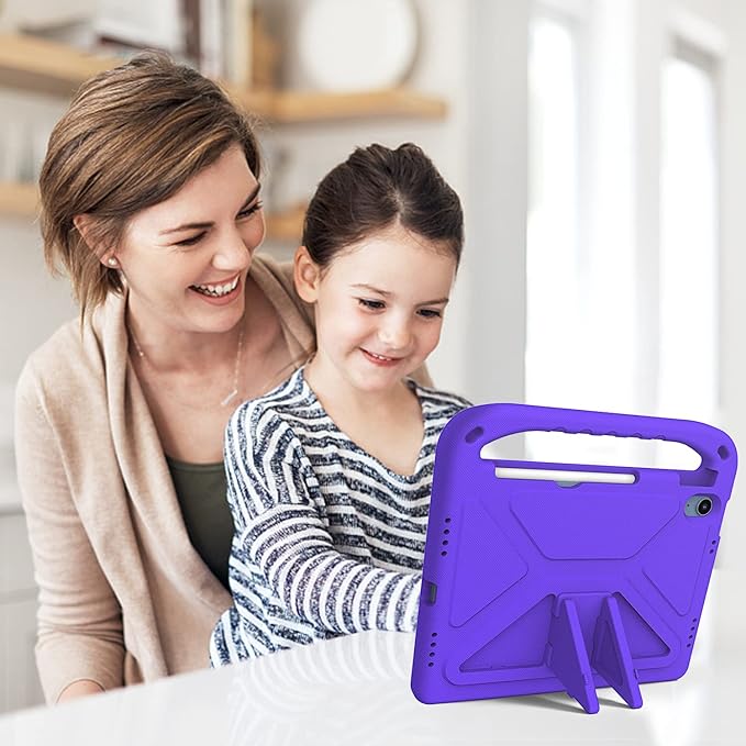 for iPad A16 Case 11th Generation 2025 11 Inch, iPad 10th Generation 10.9" 2022 Case, Kids Friendly Lighweight EVA Foam Shoulder Strap Shockproof Stand Cover for Girls Boys, Purple