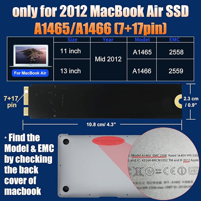 MacBook Air 2012 SSD Enclosure 7+17 pin, 5Gbps USB 3.0 External Portable Case for Mid 2012 A1465/A1466 Hard Drive