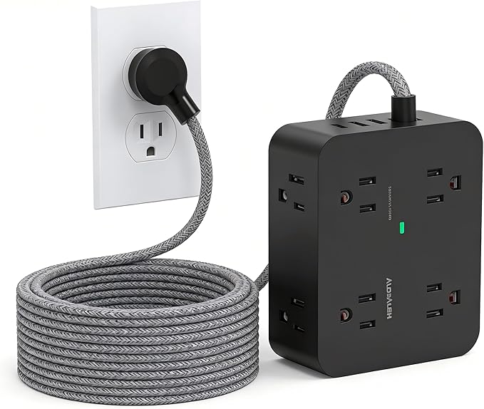 HANYCONY Extension Cord 25 Ft, Surge Protector Power Strip with 8 Outlets 4 USB Ports(2 USB C), Long Cord, Wall Mount, Desk USB Charging Station for Home Office College Dorm Room Essentials