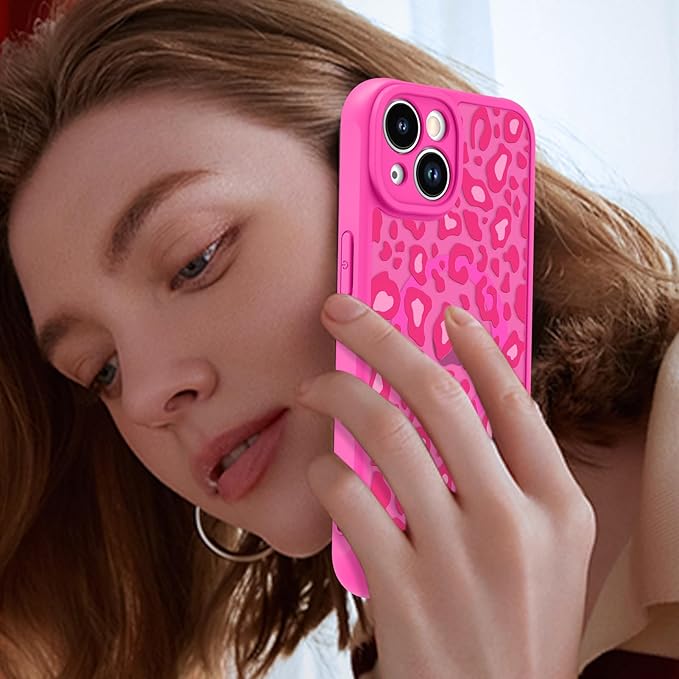 KANGHAR Case for iPhone 14 Hot Pink Leopard Printed Pattern Cute Cheetah [Compatible with Magsafe] Protective Magnetic Case for Girls Women 6.1"