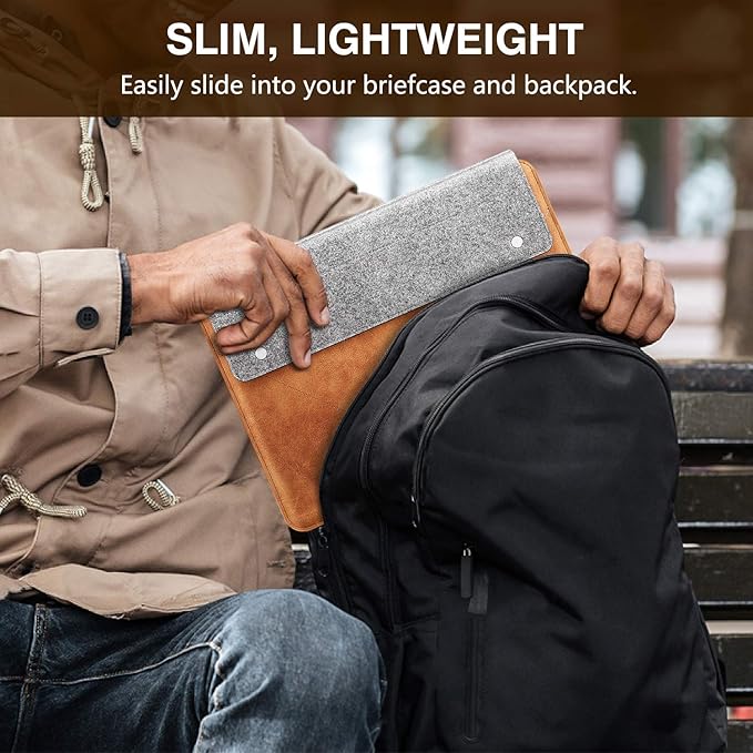 MoKo 13-13.3 Inch Laptop Sleeve Fits New 13-inch Mac Neo/Pro 13" M2/M1, MacPro 14", Mac Air 13.3", iPad Pro 13, Surface Pro 9/8 13", Felt & PU Leather Case Bag with Pocket, Gray&Brown