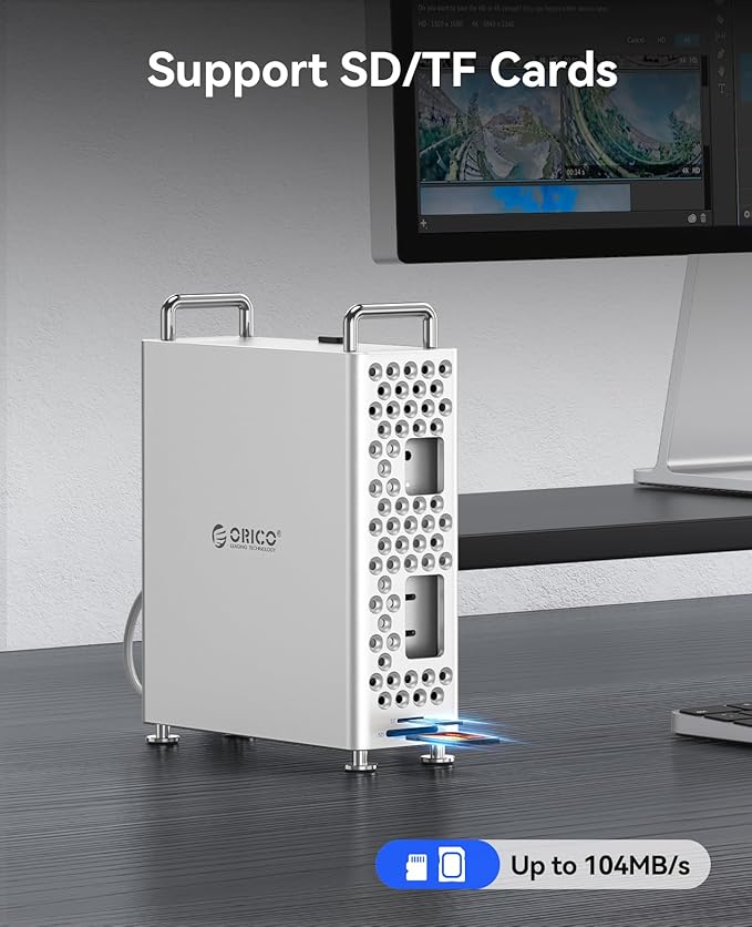 ORICO MiniPro Stand with 1TB NVMe SSD(Built-in no Remove), 4-in-1 USB-C Hub for Mac mini, 10Gbps High-Speed Data Transfer, Tool-Free Design, External Storage Solution (MS10-1T)