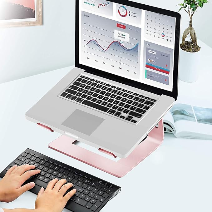 Orionstar Ergonomic Laptop Stand, Premium 5mm Aluminum Riser for 10-15.6 Inch Notebook Computer, Tool-Free Detachable Elevator Holder for Desk Office, Sturdy Riser for Eye-Level Neck Relief (Pink)