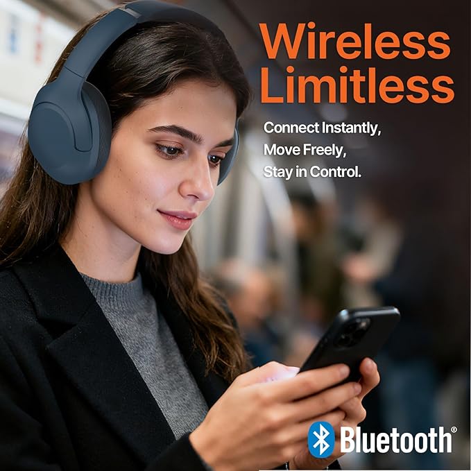 VOKALEN Hyper Pro 2 Bluetooth Headphones Over Ear, Hi-Res Audio, Adaptive Noise Cancelling, 60H Playtime, DEEP360 Spatial Sound, Comfort Mesh Ear Cushions, Deep Bass, Custom EQ (Pro 2, Navy)