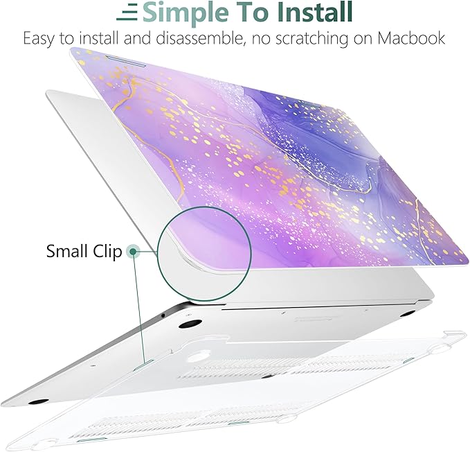 TWOLSKOO for MacBook Air 13.3 inch Case 2021 2020 2019 2018 Release M1 A2337 A2179 A1932 with Touch ID, Plastic Hard Shell Case & Keyboard Cover & Type C Adapter, Lavender Liquid Marble