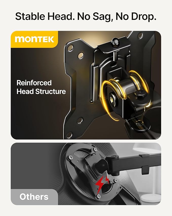 monTEK Stable Vertical Dual Monitor Mount, Stacked Desk Stand for Two 17-32 inch Screens, Full Motion Arm with Tilt, Swivel, Rotation, Supports 22 lbs per Side, C-Clamp/Grommet Base, VESA 100×100mm