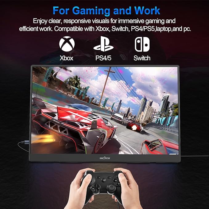 InnoView 16 inch Portable Monitor 180Hz Portable Gaming Monitor, 1200P FHD External Travel Monitor, Lightweight, Mini HDMI Extra Second Screen for Laptop, PC, PS5, Mac, Xbox (Not Includes Adapter)
