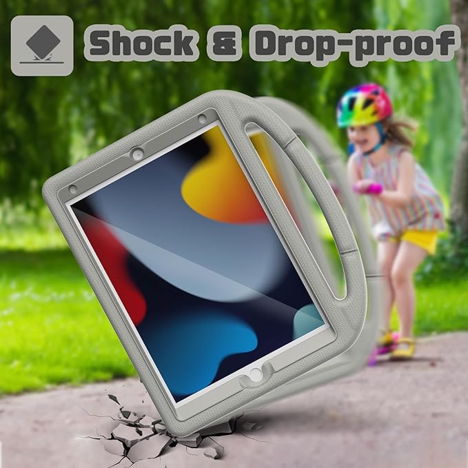 YIHE Kids Case for iPad 9th/8th/7th Generation, iPad Pro 10.5 & Air 3, Shockproof Protective Cover with Handle Stand & Screen Protector for 10.2/10.5 Inch iPads, Light Gray