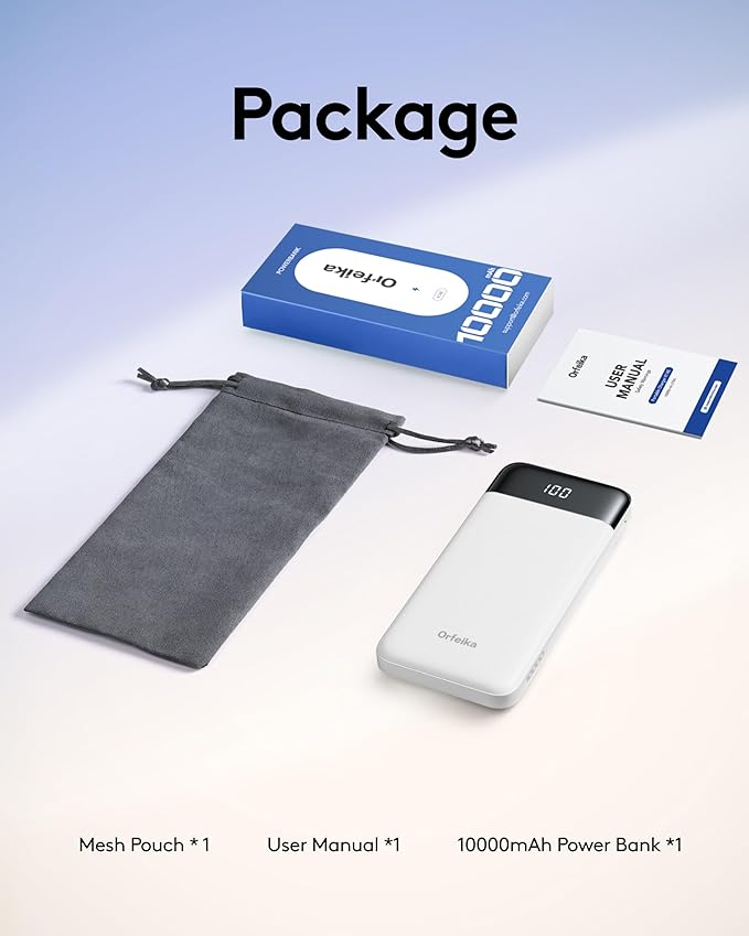 Orfeika Portable Phone Charger, 10000mAh Portable Charger Power Bank with Built-in Cables, Travel Essential Battery Pack Compatible with iPhone, Samsung, Google, iPads, Tablets, etc
