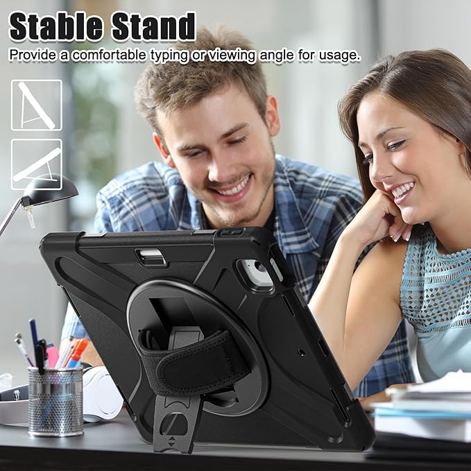 TSQQST Case for iPad Air 13 Inch M4 M3 M2 (2026-2024) with Screen Protector, Pencil Holder, Stand, Hand Strap, Military Grade Heavy Duty Rugged Case for iPad Pro 12.9 6th/5th/4th/3rd Gen, Black