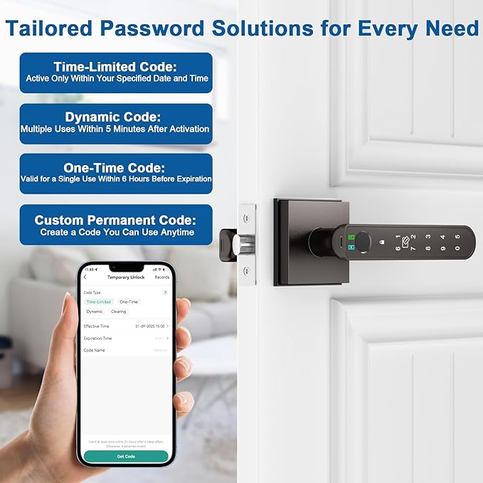 BIWIBON Fingerprint Door Lock, 5 in 1 Finger Print Door Knob with Smart APP/Fingerprint/IC Cards/Password/Backup Keys, Smart Door Knob with Keypad for Bedroom, Office, Apartment, Starry Grey