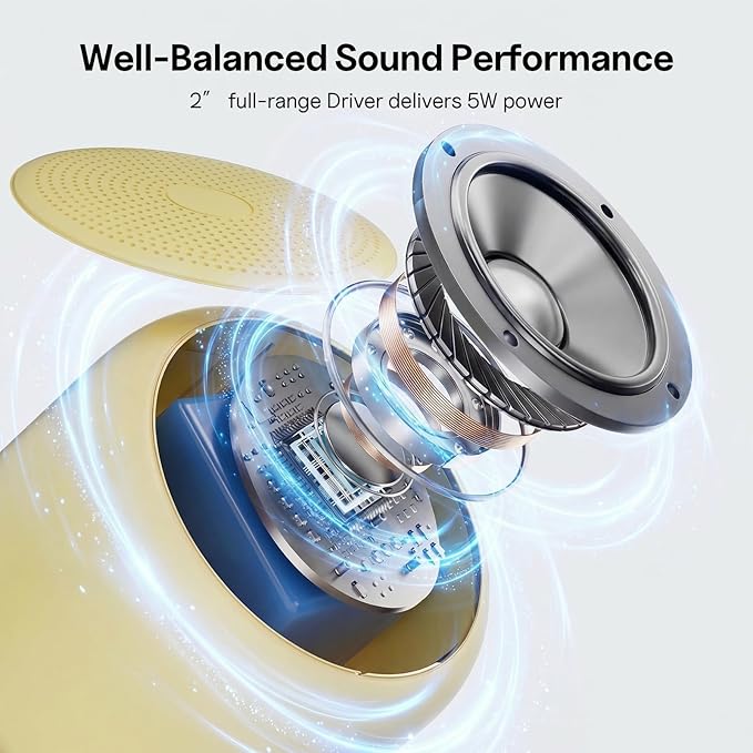 Bobtot Portable Bluetooth Speakers with Strap Easy to Carry, Wireless Waterproof Mini Speaker with Loud Stereo Sound, 20 Hours Playtime, Rechargeable Battery, Built-in Microphone, Beige