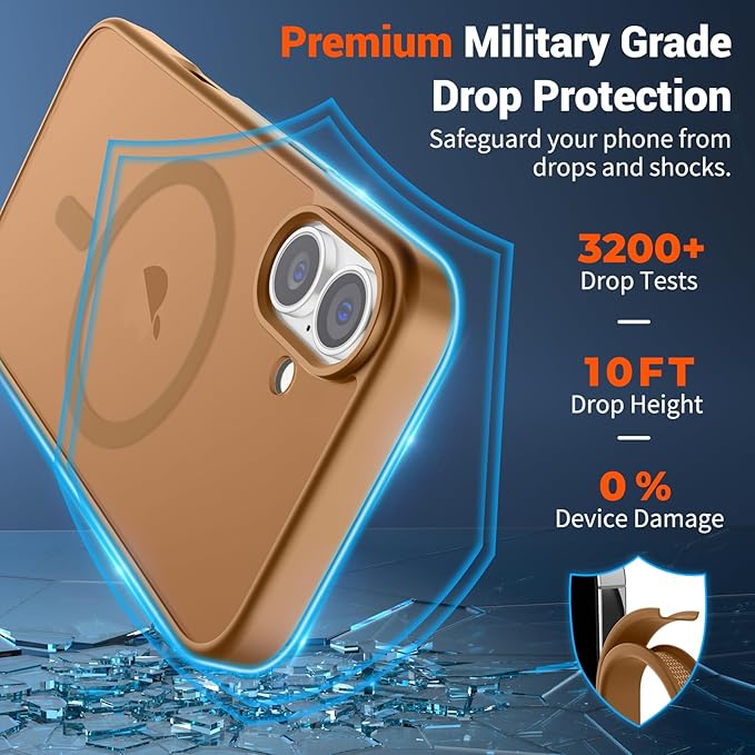 SUPFINE Magnetic for iPhone 16 Case (Compatible with MagSafe) (Military Grade Drop Protection) Slim Translucent Matte Shockproof with Anti-Fingerprint Phone Case, Brown