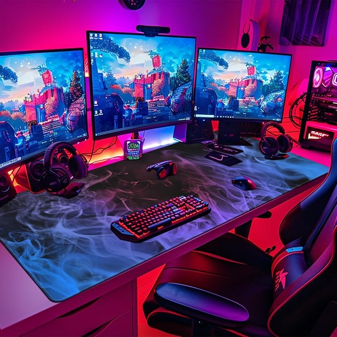 Huge 48x24 inch Mouse Pad - Extra Large Gaming Smoke Mouse Pads with Stitched Edges for Desk, Non-Slip Rubber Base 3XL Mousepad Waterproof Keyboard Pad Desk Pad for Gamer, Office, Home (Blue)