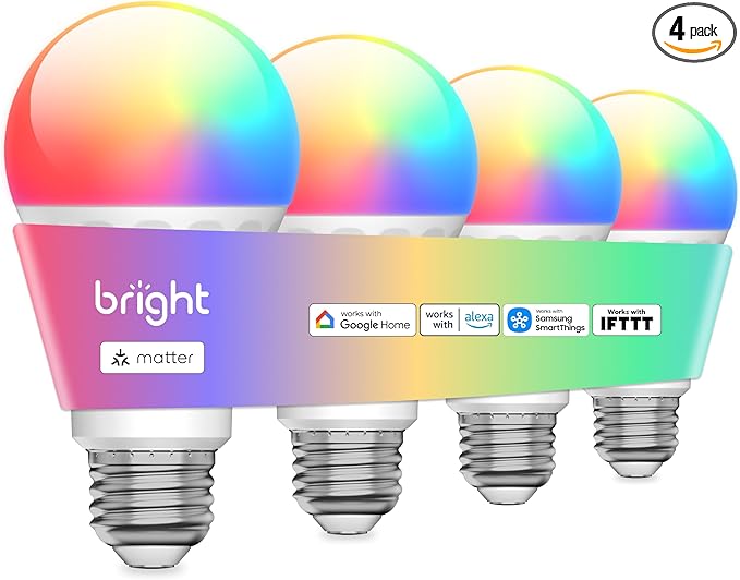 U-tec Smart Light Bulbs, 1100 Lumen, 90+CRI Matter & Bluetooth Color Changing A19 Light Bulb, 16 Million DIY Colors RGB Light Bulbs, Compatible with Alexa, Google Assistant Home App, 4 Pack