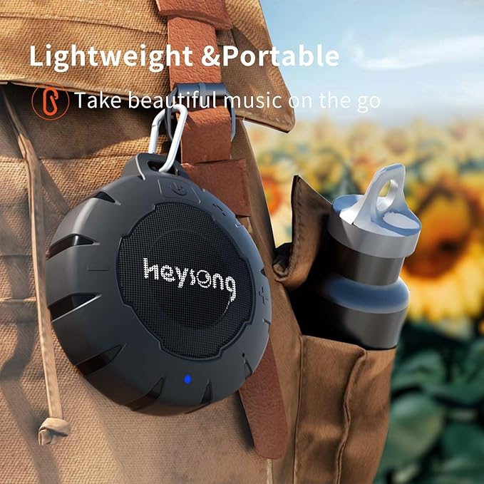 HEYSONG Waterproof Shower Speaker, Durable & Lightweight Portable with HD Sound, Stereo Pairing, Wireless Outdoor for Pool, Beach, Hiking, Kayaking, Gift for Men, Women
