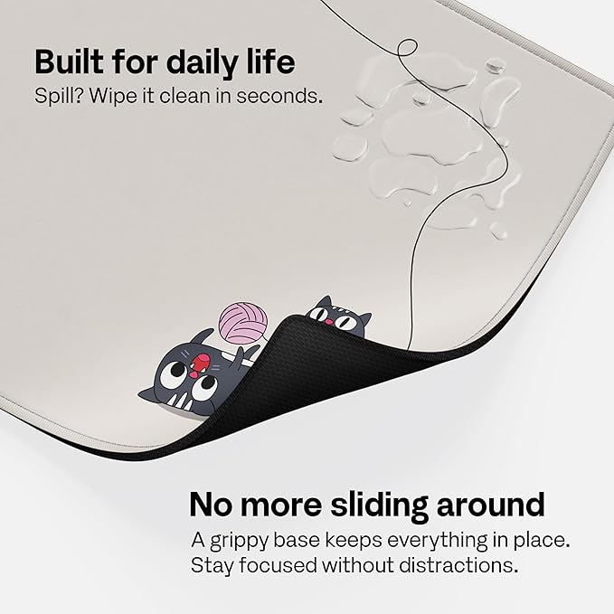 Pixio Mouse Pads - 36 x 16 inch XXL Playful Cats (Side) Beige Multifunctional Large Desk Mats for Gaming, Office, Desktop Anti-Slip Waterproof Washable Computer Mouse Mat