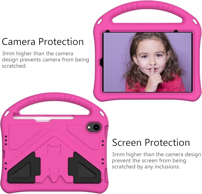 Kids Case for iPad Mini 7 (2024), iPad Mini 6th Generation Case, Techcircle Light Weight Shock Proof EVA Foam Rugged Handle Stand Kids Friendly Anti-Slip Grip Protective Case, Rose