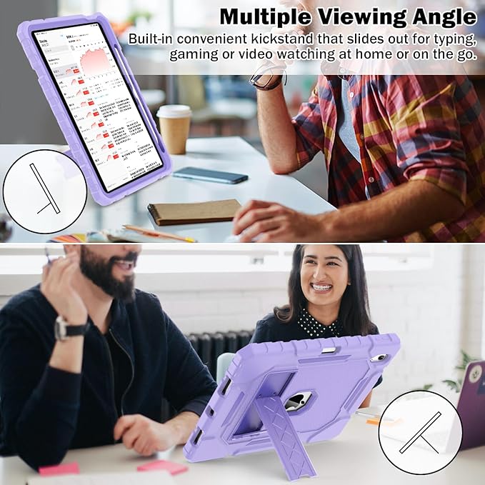 ZoneFoker Case for iPad (A16) 11th/10th Generation 11/10.9 inch 2025/2022, Heavy Duty Military Grade Shockproof Rugged Cover with Pencil Holder/Stand for i Pad 11th / 10 th Gen (Light Purple)