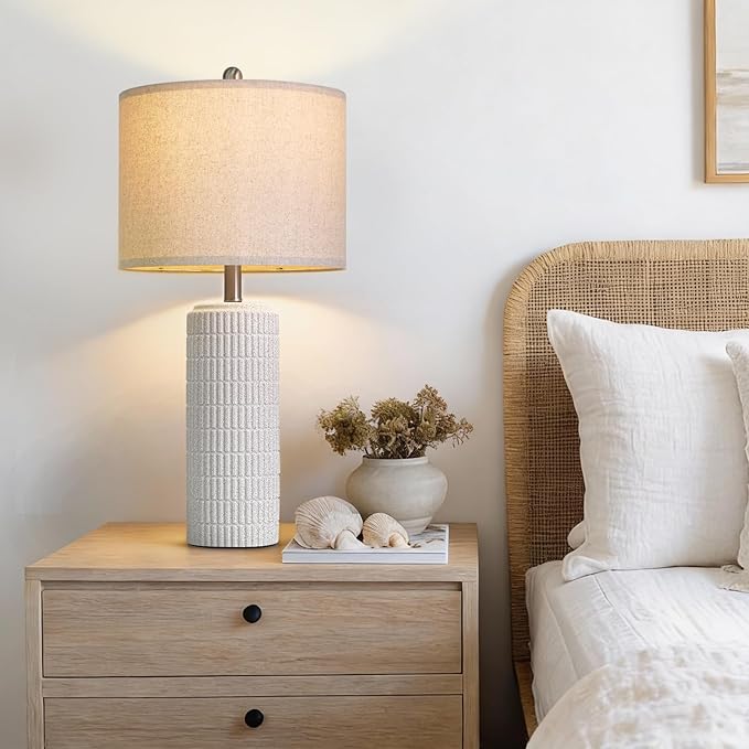 PoKat 27.5'' Tall Table Lamps for Living Room Set of 2, Stone-Like Ceramic Bedroom Lamps for Night Stands, Farmhouse Bedside Lamps for Bedroom Living Room, Nightstand Lamps for End Table, Hallway