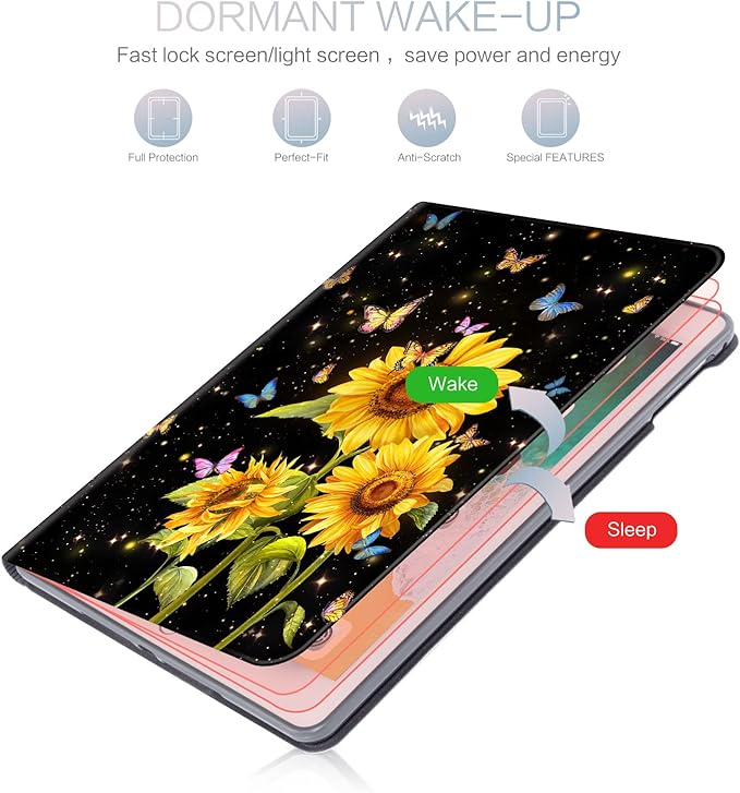 for iPad 6Th/5th Generation Case, for iPad Cover 6th/5Th Generation, for iPad Air/Air 2 Case for iPad 9.7 Cover Auto Wake/Sleep Multi-Angle Viewing Adjustable Stand Sunflower Butterfly