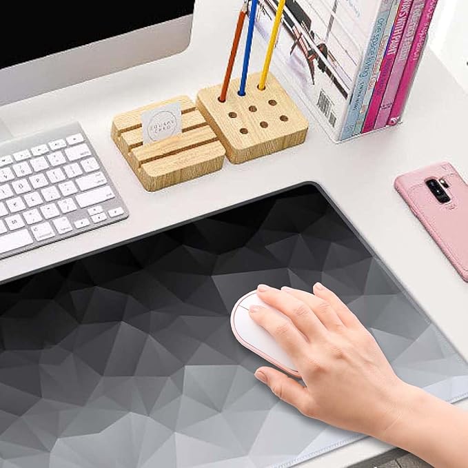White Grey Geometric Extended Big Mouse Pad Large,XL Gaming Mouse Pad Desk Pad,31.5x11.8inch Long Computer Keyboard Mouse Mat Mousepad with 3mm Non-Slip Base and Stitched Edge for Home Office Work