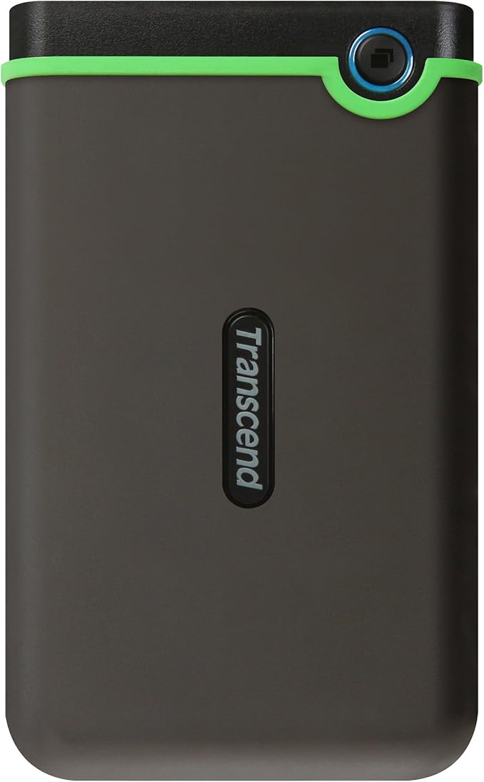 Transcend StoreJet 2TB Rugged External Hard Drive, USB3.1(5Gbps) Portable HDD w/One Touch Auto-Backup Button/Anti-Shock Resistant/Compact&Lightweight/Lightning-Fast Speeds, Iron Gray - TS2TSJ25M3S