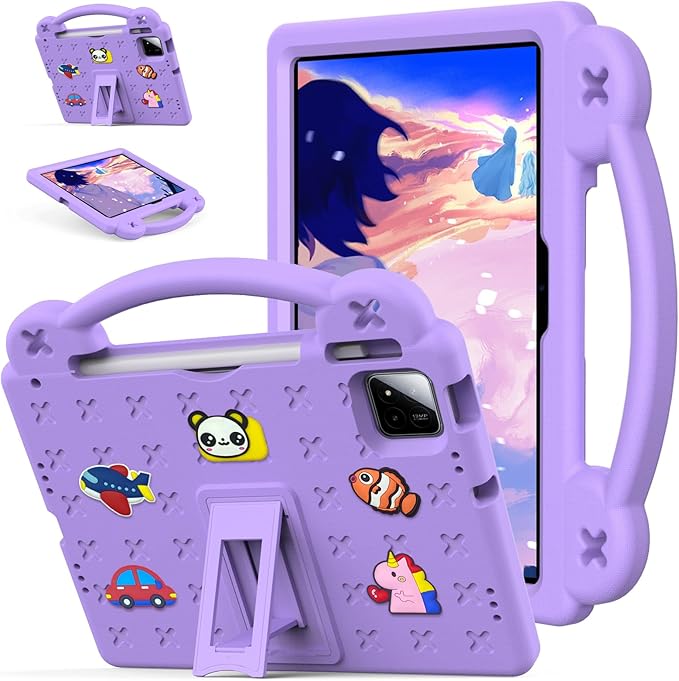 AKABEILA Compatible with Xiaomi Pad 7/Xiaomi Pad 7 Pro 11.2 inch 2024/Xiaomi Pad 8 2025 11.2 inch Tablet Case, Kids Friendly Universal Protective Case with Shoulder Strap & Stand Handle Light Purple