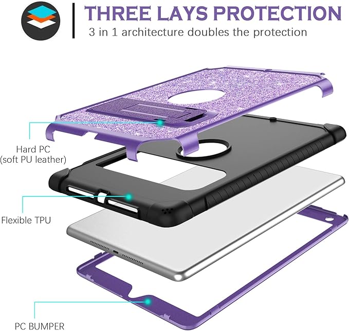 YINLAI for iPad 6th 5th Generation Case 9.7-Inch 2018/2017, iPad Pro 9.7/iPad Air 2nd Case,Glitter Sparkle Women Girls Kids Kickstand Shockproof Protective A1893/A1954/A1822/A1823 Tablet Cover,Purple