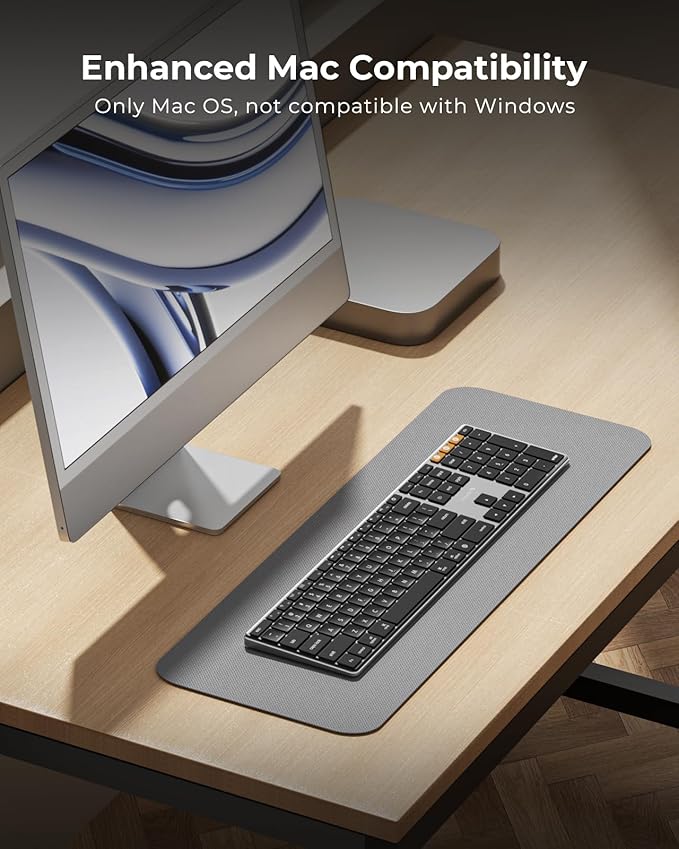 ProtoArc Backlit Wireless Keyboard for Mac, K110-A Aluminum Full Size Ultra Slim Bluetooth Keyboard for iPad, Multi-Device, Low Profile, Rechargeable, for MacBook Pro/Air, iMac, Mac mini, Space Gray