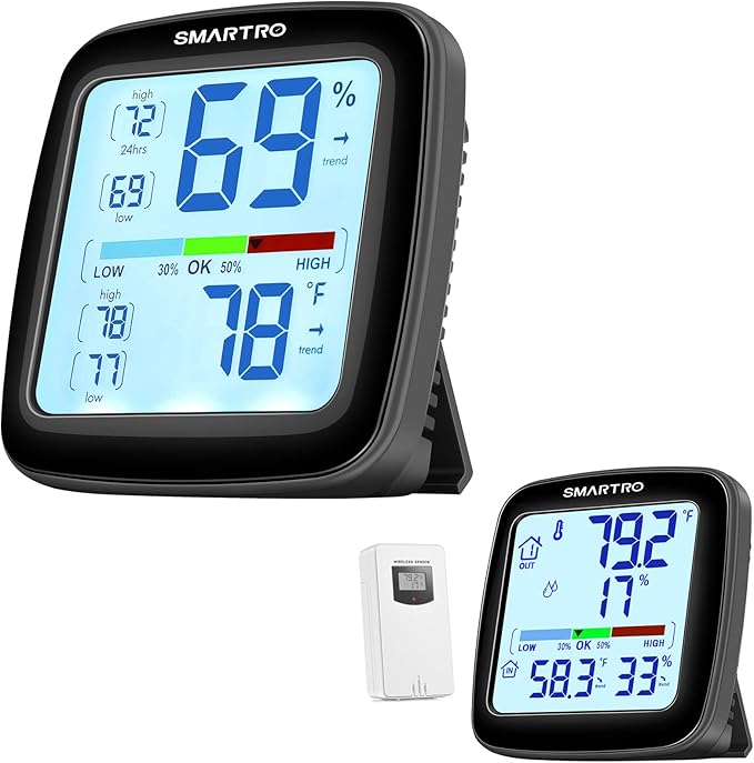 SMARTRO SC92 Professional Indoor Outdoor Thermometer Wireless and SC42 Professional Digital Hygrometer Indoor Thermometer Room Humidity Gauge Temperature and Humidity Meter & Pro Accuracy Calibration