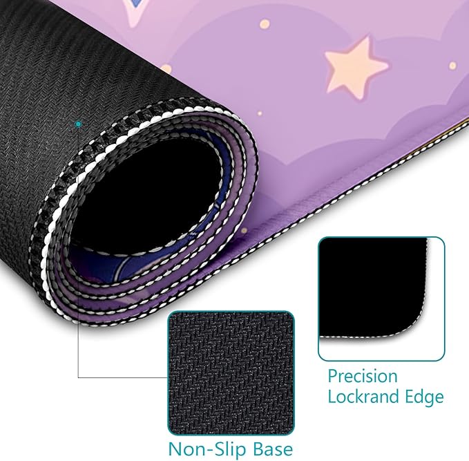 LIMKRIAN Purple Cloud Mouse Pad Large Desk Mat, Kawaii Purple Computer Mousepad with Stitched Edges Non-Slip, Keyboard Mouse Pad for Desktop Cute Office Supplies Desk Decor Accessories 31.5x11.8 in