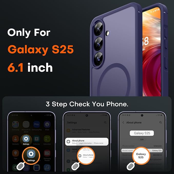 TOCOL Magnetic for Samsung Galaxy S25 Case, Upgraded Full Camera Protection, Compatible with Magsafe, Drop Protection Slime Clear Back Cover for Samsung Galaxy S25 6.2-Inch (Midnight Purple)