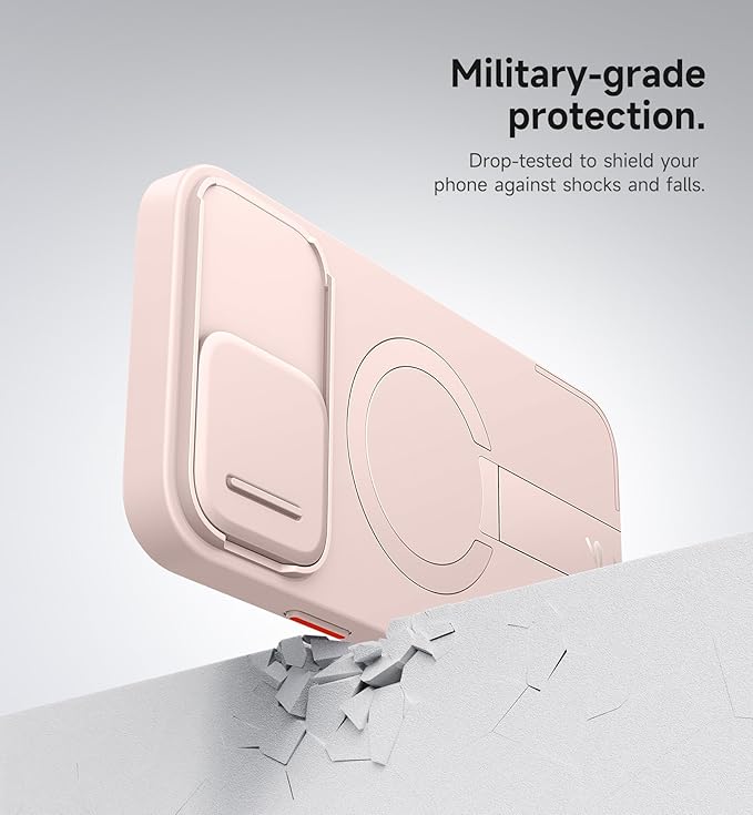 SURITCH for iPhone 13 Pro Max/12 Pro Max Case with Magnetic Camera Slide Cover and Adjustable Kickstand, Compatible with MagSafe, Shockproof Bumper Case Slim Protective Cover 6.7 Inch, Pink