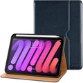 DTTO for iPad mini 7th (A17 Pro) 2024/iPad Mini 6th Generation Case 2021 8.3 Inch, Premium Leather Business Folio Stand Cover for Mini 7/6 with Pencil Holder-Multiple Viewing Angles, Blue