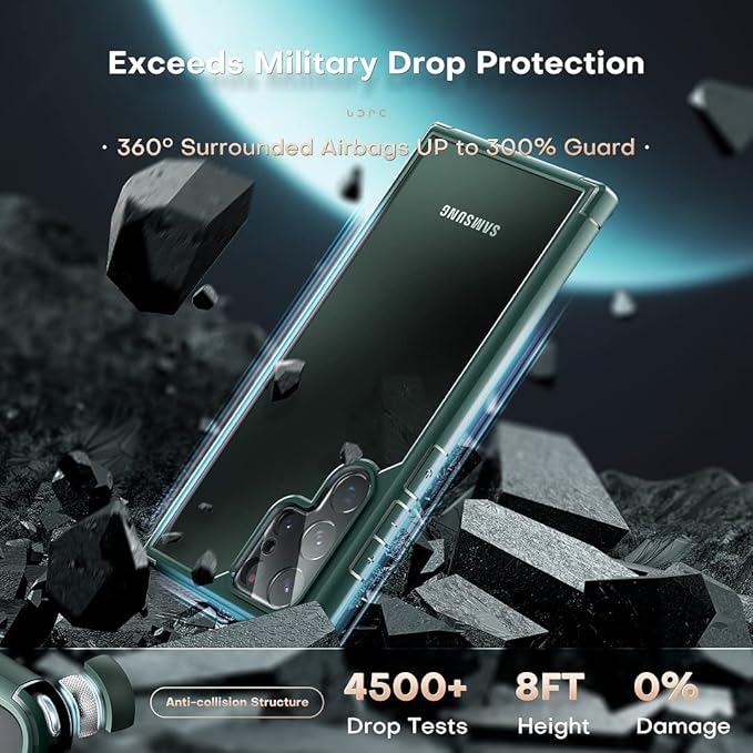 TOCOL for Samsung Galaxy S22 Ultra Case, Translucent Matte Hard Back [Military Grade Shockproof] [Anti-Scratch & Anti-Fingerprint] Slim Fit Protective Cover for Galaxy S22 Ultra Case 6.8'', Green