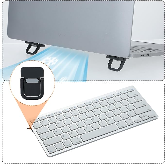 Apausvcm 2Pcs Keyboard Riser, Self-Adhesive Mini Keyboard Stand for Desk Portable Laptop Feet Foldable Keyboards Lift for Most Keyboards (Black)