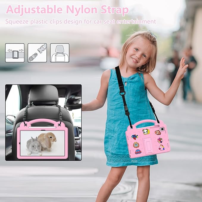 AKABEILA Compatible with Samsung Galaxy Tab A7 10.4 (2020/2022)/Tab S6 10.5(2019)/Tab S5e 10.5 inch(2019)/Tab S6 Lite 2020/2022 10.4 Tablet Case, Shoulder Strap & Pen Tray for Girl Kid Gift Pink