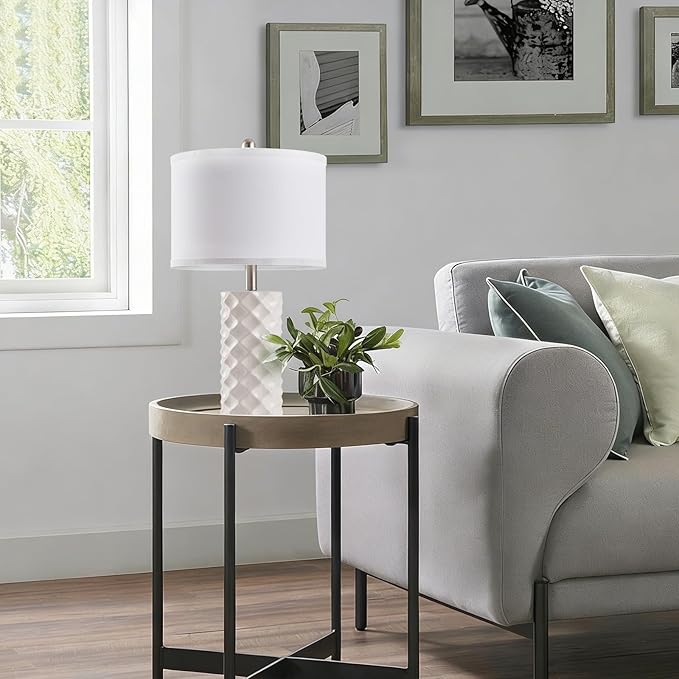 Gentle Beige & Star Diamond Ceramic Table Lamps (Set of 2) - 23" Luxe Modern Bedside Lamps for Nightstand,bedrooms, Living Rooms, or entryways & Rotary Switch,No Bulbs